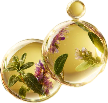 Isomalt oil bubbles encasing botanicals